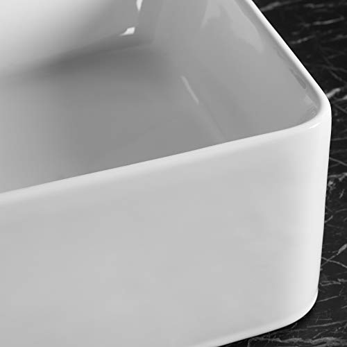 kleankin Lavabo Rectangular Lavamanos para Baño sobre Encimera de Cerámica de Alta Temperatura con Diseño Nórdico Sólido y Moderno 52x42x15,5 cm Blanco