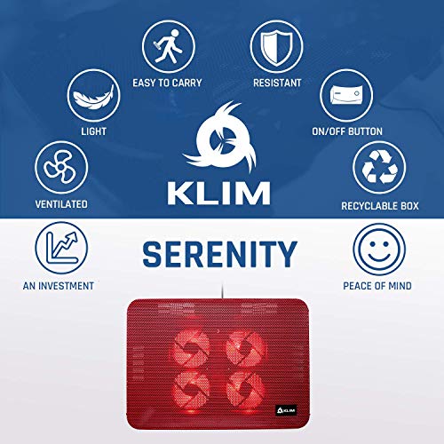 KLIM Serenity - Base de refrigeración para portátiles + de 11 a 15,6 Pulgadas portátiles pequeños y medianos + Estable y Resistente Base de Metal + Nueva 2020 (Roja)