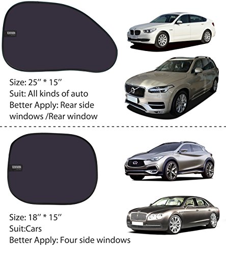 KMMIN Parasol para Ventanilla de Coche, Auto Parasol para Bloqueo UV Ray y Proteger Niños Mascotas con Fácil Instalación y Buena de Refrigeración Talla (Dos 45 × 38 y uno 63 × 38 CM)