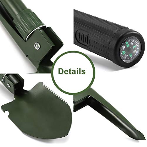 KNMY Pala Plegable, 4 en 1 Multifunción Acero Carbono Pala, Herramienta de Supervivencia Salvaje con Bolsa de Transporte, para Camping, Senderismo, Actividades al Aire Libre