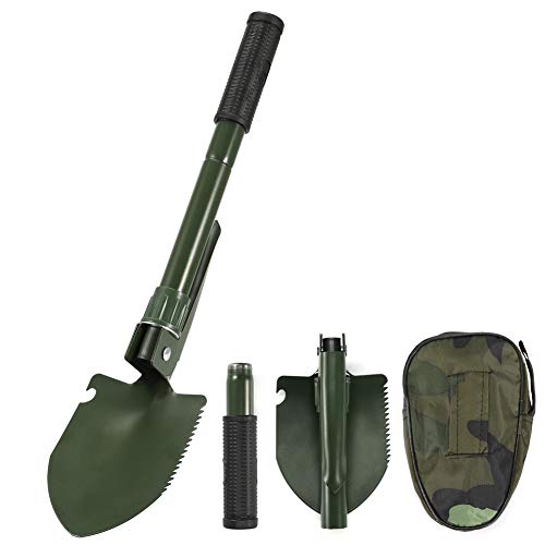 KNMY Pala Plegable, 4 en 1 Multifunción Acero Carbono Pala, Herramienta de Supervivencia Salvaje con Bolsa de Transporte, para Camping, Senderismo, Actividades al Aire Libre