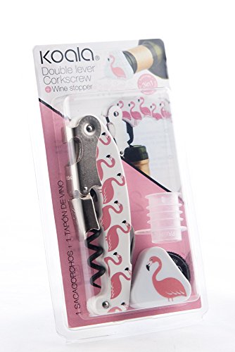 Koala Internatioal Flamingo Set de Sacacorchos y Tapón, Poliamida, Rosa, 9x2.5x18.3 cm, 2 Unidades