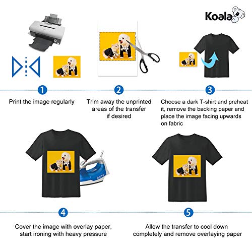 KOALA Papel de transferencia de tinta para camisetas de oscuros, 25 hojas, A4.