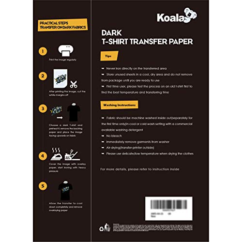 KOALA Papel de transferencia de tinta para camisetas de oscuros, 25 hojas, A4.