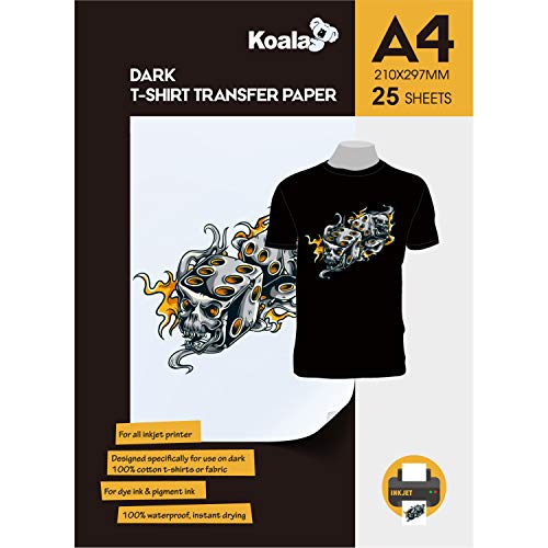 KOALA Papel de transferencia de tinta para camisetas de oscuros, 25 hojas, A4.