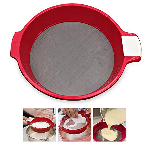 KOBWA tamiz de harina de acero inoxidable de malla fina tamiz tamiz para alimentos, té, azúcar, coladores de harina para cocina, hogar, 21,5 x 17 cm