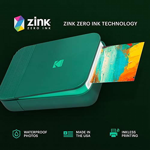 KODAK Smile Impresora Digital instantánea – Mini Impresora desplegable con Bluetooth para iPhone y Android – Edite, imprima y comparta con la aplicación Smile. 2x3 Papel Zink – Verde