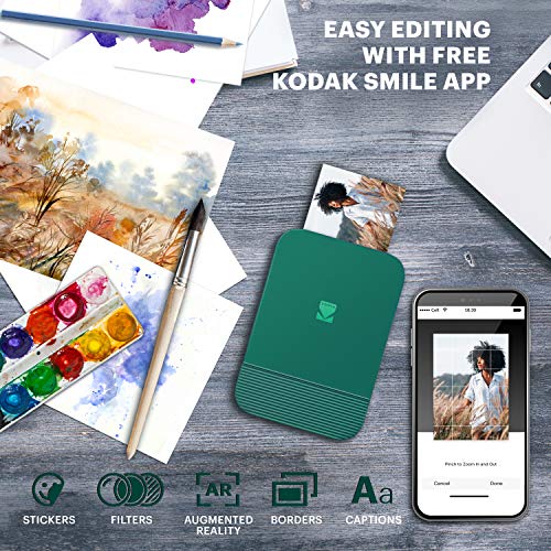 KODAK Smile Impresora Digital instantánea – Mini Impresora desplegable con Bluetooth para iPhone y Android – Edite, imprima y comparta con la aplicación Smile. 2x3 Papel Zink – Verde