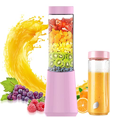 KOKO Exprimidor mini portátil para el hogar, multifunción, para máquina de alimentos, jugo, doble taza, puede batir la pasta de mijo, color blanco y rosa