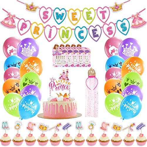 KOLADEK Decoracion Cumpleaños, Globos de Cumpleaños Pancarta de Cumpleaños Contento Tema de cumpleaños de Princesa (Rosa)