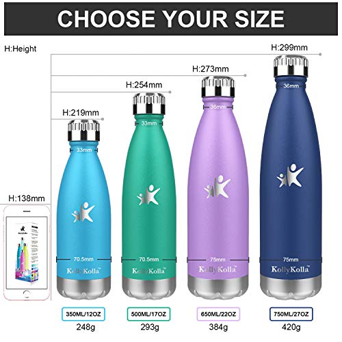 KollyKolla Botella de Agua Acero Inoxidable, Termo Sin BPA Ecológica, Botellas Termica Reutilizable Frascos Térmicos para Niños & Adultos, Deporte, Oficina, Yoga, Ciclismo, (750ml Esmeralda)