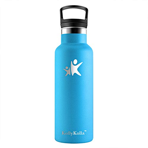 KollyKolla Botella de Agua Acero Inoxidable, Termo Sin BPA Ecológica Reutilizable, Botella Termica con Pajita y Filtro, Water Bottle para Niños & Adultos, Deporte, Oficina, Yoga, (350ml Azul Medio)