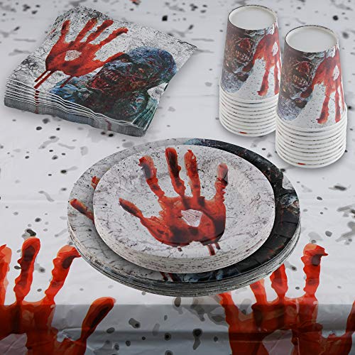 Kompanion Set de Accesorios Decorativos para Halloween – Vajilla de 82 Piezas – Artículos de Menaje para Fiesta de Disfraces – Apoyo de Decoración – Platos, Vasos, Servilletas, Mantel – 20 Invitados