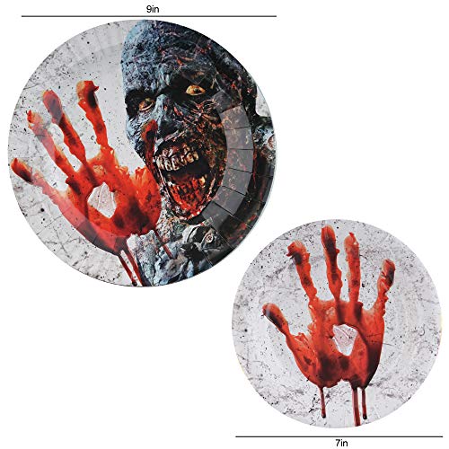 Kompanion Set de Accesorios Decorativos para Halloween – Vajilla de 82 Piezas – Artículos de Menaje para Fiesta de Disfraces – Apoyo de Decoración – Platos, Vasos, Servilletas, Mantel – 20 Invitados