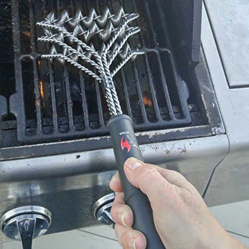 Kona Cepillo de parrilla de acero inoxidable, 100 % resistente al óxido, seguro para porcelana, cerámica, acero y hierro fundido, ideal como regalo