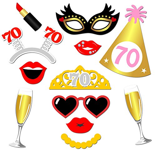 Konsait DIY Photo Booth Props Cumpleaños 70 Años Cabina de Fotos Accesorios Photocall máscaras Gafas en Palos para Negro y Oro 70 Años de Antigüedad Fiesta de Cumpleaños Decoraciones (50pcs)