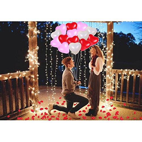 Konsait Globos de Corazon Colores Rojo Rosa Blanco Globos de látex y Pétalos de Rosa en Seda Roja Bodas Fiestas Confeti (1000Uds) para Contrato, Cumpleaños Fiesta de Boda decoración