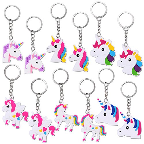 Konsait Unicornio Llavero (12pcs) Unicornio Pulsera de Silicona (12pcs) Unicornio Collar (6pcs) para piñata, Fiesta Unicornio, Artículos de Fiesta de cumpleaños Regalo para Niños niñas