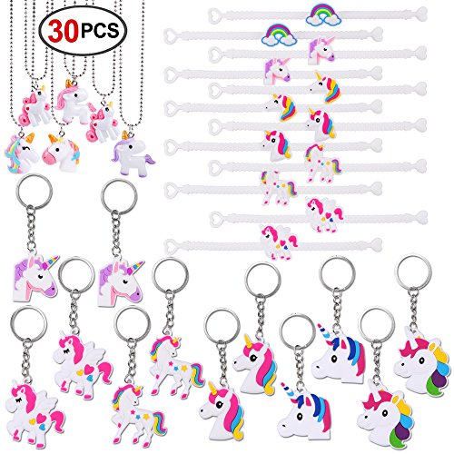 Konsait Unicornio Llavero (12pcs) Unicornio Pulsera de Silicona (12pcs) Unicornio Collar (6pcs) para piñata, Fiesta Unicornio, Artículos de Fiesta de cumpleaños Regalo para Niños niñas