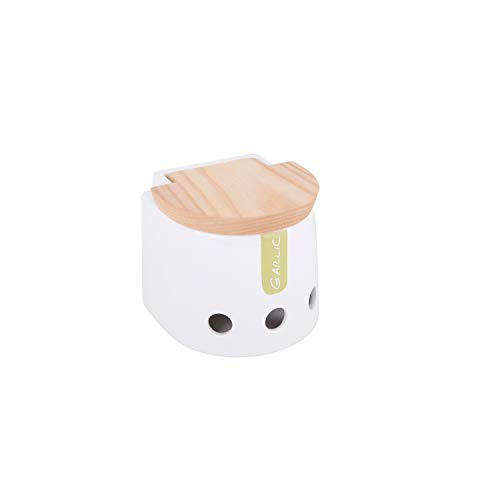 KOOK TIME – Bote para ajos Cocina Garlic – Cerámica/Madera – Blanco