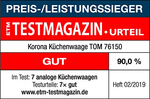 Korona TOM Mechanical kitchen scale Negro, Acero inoxidable, Blanco Mesa - Báscula de cocina (Mechanical kitchen scale, 5 kg, 20 g, Negro, Acero inoxidable, Blanco, Mesa, Analógica)