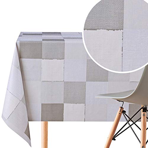 KP HOME - Mantel de trabajo, vinilo PVC, Cuadrados grandes grises, 200x140 cm