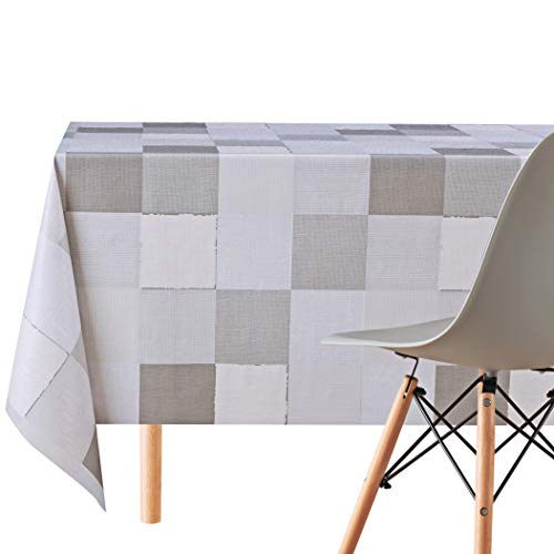 KP HOME - Mantel de trabajo, vinilo PVC, Cuadrados grandes grises, 200x140 cm