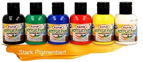 KrevoArt - Juego de pinturas acrílicas para niños y adultos, 6 colores acrílicos de 50 ml, certificado TÜV Nord, resistentes al agua, para lienzo, madera, arcilla, papel