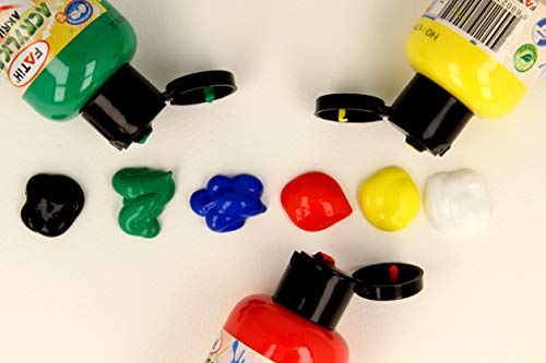 KrevoArt - Juego de pinturas acrílicas para niños y adultos, 6 colores acrílicos de 50 ml, certificado TÜV Nord, resistentes al agua, para lienzo, madera, arcilla, papel
