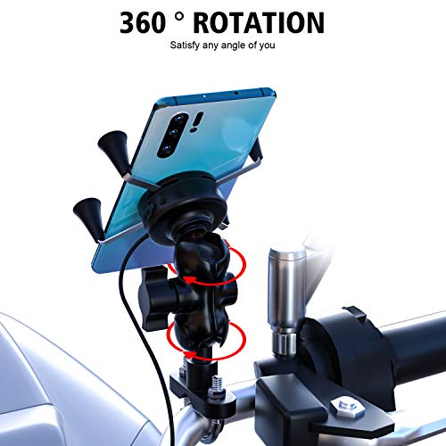 Kriogor Aluminio Moto Soporte de Montaje con 2.1A Cargador USB Toma para Teléfono Móvil DE 3.5 a 6 Pulgadas, GPS