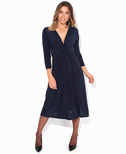 KRISP Vestido Mujer Corto Talla Grande Boda Noche Manga Cóctel Fiesta Elástico Plisado Elegante Ceremonia, (Azul Marino (2705), 40 EU (12 UK)), 2705-NVY-12