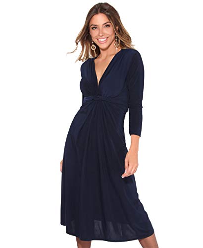 KRISP Vestido Mujer Corto Talla Grande Boda Noche Manga Cóctel Fiesta Elástico Plisado Elegante Ceremonia, (Azul Marino (2705), 40 EU (12 UK)), 2705-NVY-12