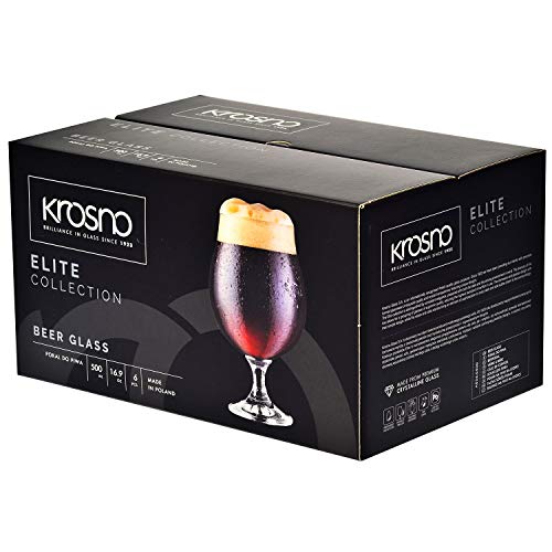 Krosno Oscura Copas de Cerveza | Conjunto 6 Piezas | 500 ML | Elite Collection Uso en Casa, Restaurante y en Fiestas | Apto para Microondas y Lavavajillas