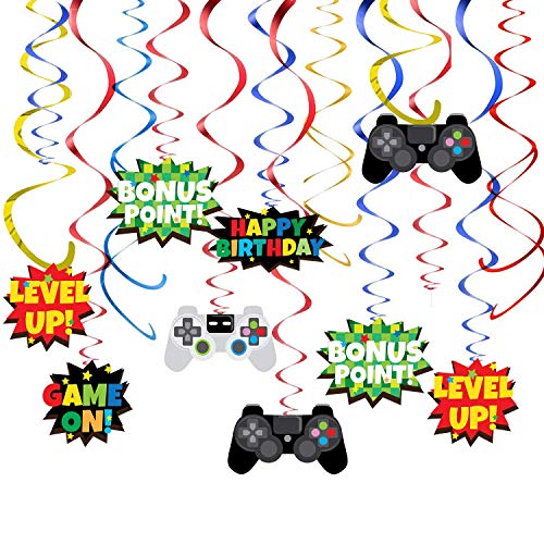 KRUCE 36 Piezas de Videojuegos, decoración de Remolino Colgante, Fiesta de Juegos temática para niños y Suministros para Fiestas de Adultos