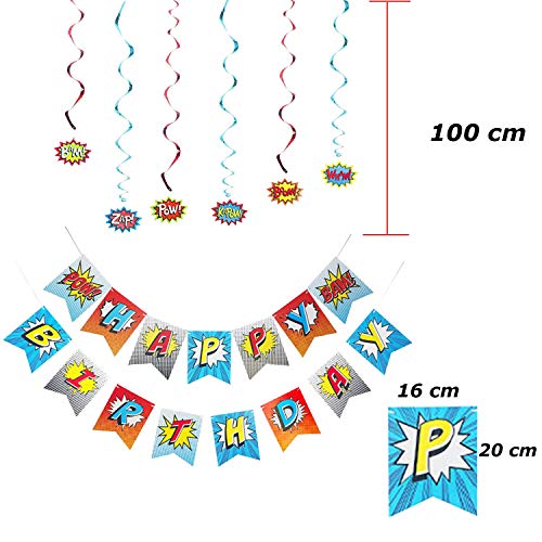 KRUCE Kit Completo de Suministros para Fiestas de superhéroes, Mantel de superhéroes, Adornos de Pastel, Globos y Letrero de Puerta de superhéroe para Decoraciones de Suministros para Fiestas