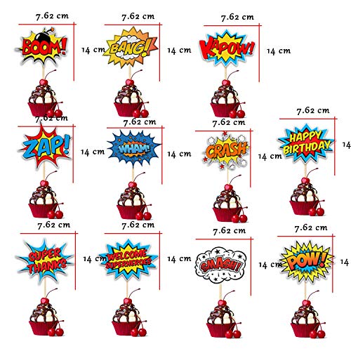 KRUCE Kit Completo de Suministros para Fiestas de superhéroes, Mantel de superhéroes, Adornos de Pastel, Globos y Letrero de Puerta de superhéroe para Decoraciones de Suministros para Fiestas