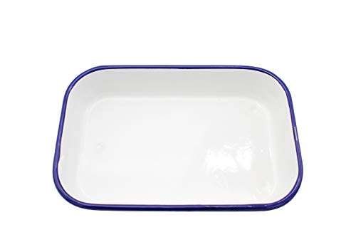 Krüger 'Karl 14136/B – Fuente de cocinar de Back de y lasaña Forma Pulgadas Husum 36 cm Fuente de, Molde, Acero, Color Blanco con Borde Azul, 36 x 23 x 7 cm