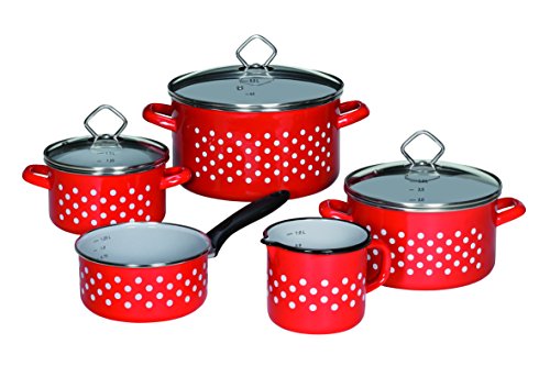 Krüger Karl 99503 Olla Juego Dresden 5 Piezas Olla, Acero, Color Rojo con Lunares Blancos, 60 x 40 x 30 cm