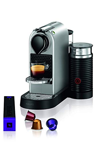 Krups Nespresso CitiZ&Milk XN761B - Cafetera Monodosis Cápsulas, 19 bares, Depósito Agua 1 L, Apagado Automático, Acero, con Aeroccino