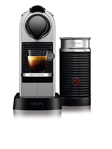 Krups Nespresso CitiZ&Milk XN761B - Cafetera Monodosis Cápsulas, 19 bares, Depósito Agua 1 L, Apagado Automático, Acero, con Aeroccino