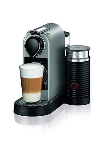 Krups Nespresso CitiZ&Milk XN761B - Cafetera Monodosis Cápsulas, 19 bares, Depósito Agua 1 L, Apagado Automático, Acero, con Aeroccino
