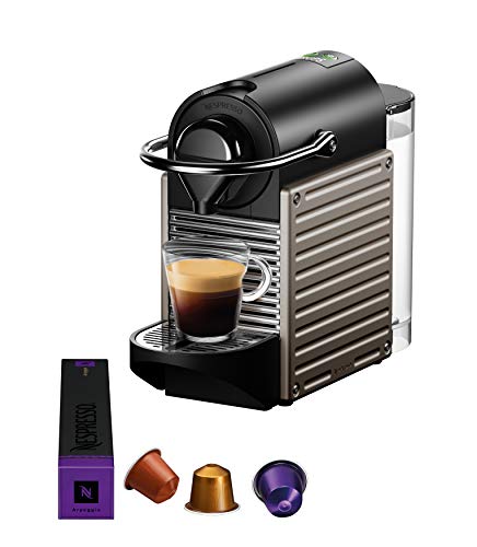 Krups XN305T Nespresso Pixie - Cafetera de cápsulas y Aeroccino Bundle (1260 W, capacidad del depósito de agua: 0,7 L, presión de bombeo: 19 bares), color titanio