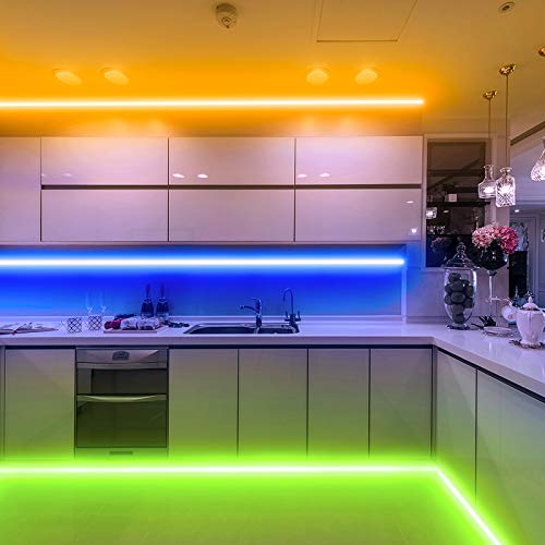 KSIPZE - Tira de luces LED RGB con cambio de color (20 m, mando a distancia de 44 teclas, fuente de alimentación para la iluminación de armarios, decoración del hogar, bar, cocina, fiesta