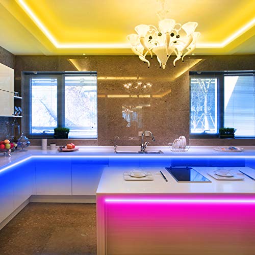KSIPZE - Tira de luces LED RGB con cambio de color (20 m, mando a distancia de 44 teclas, fuente de alimentación para la iluminación de armarios, decoración del hogar, bar, cocina, fiesta