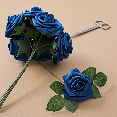 Ksnnrsng Flores Rosas Artificiales Espuma Rosa Falsa para Manualidades, Ramos de Novia, centros de Mesa, Despedidas de Soltera y Decoración del Hogar (25 Piezas, Azul Real)