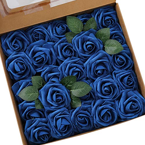 Ksnnrsng Flores Rosas Artificiales Espuma Rosa Falsa para Manualidades, Ramos de Novia, centros de Mesa, Despedidas de Soltera y Decoración del Hogar (25 Piezas, Azul Real)