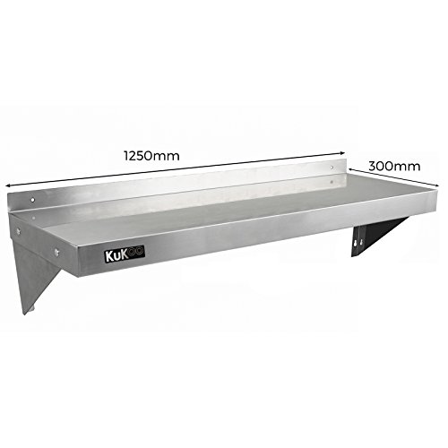 KuKoo - 2 Estantes de Pared 125cm x 30cm de Acero Inoxidable para Cocina Comercial, Café, Bar, Restaurante y Taller