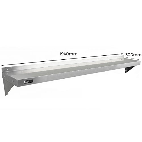 KuKoo - 2 Estantes de Pared 194cm x 30cm de Acero Inoxidable para Cocina Comercial, Café, Bar, Restaurante y Taller