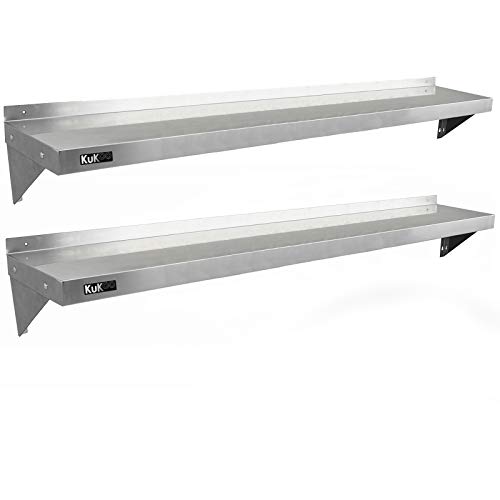 KuKoo - 2 Estantes de Pared 194cm x 30cm de Acero Inoxidable para Cocina Comercial, Café, Bar, Restaurante y Taller
