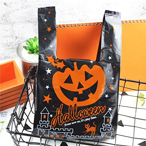 kungfu Mall 200 Piezas de Bolsas no Tejidas de Halloween, Bolsa de Chaleco de Calabaza de Halloween para la Fiesta de Halloween, 2 Colores (Negro, Naranja)